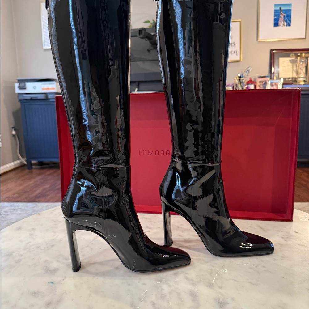 Tamara Mellon Shiny Black Heeled Boots